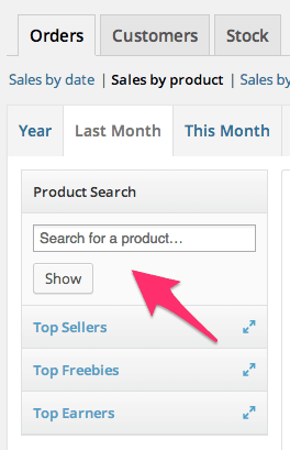 WooCommerce Reports Product Search